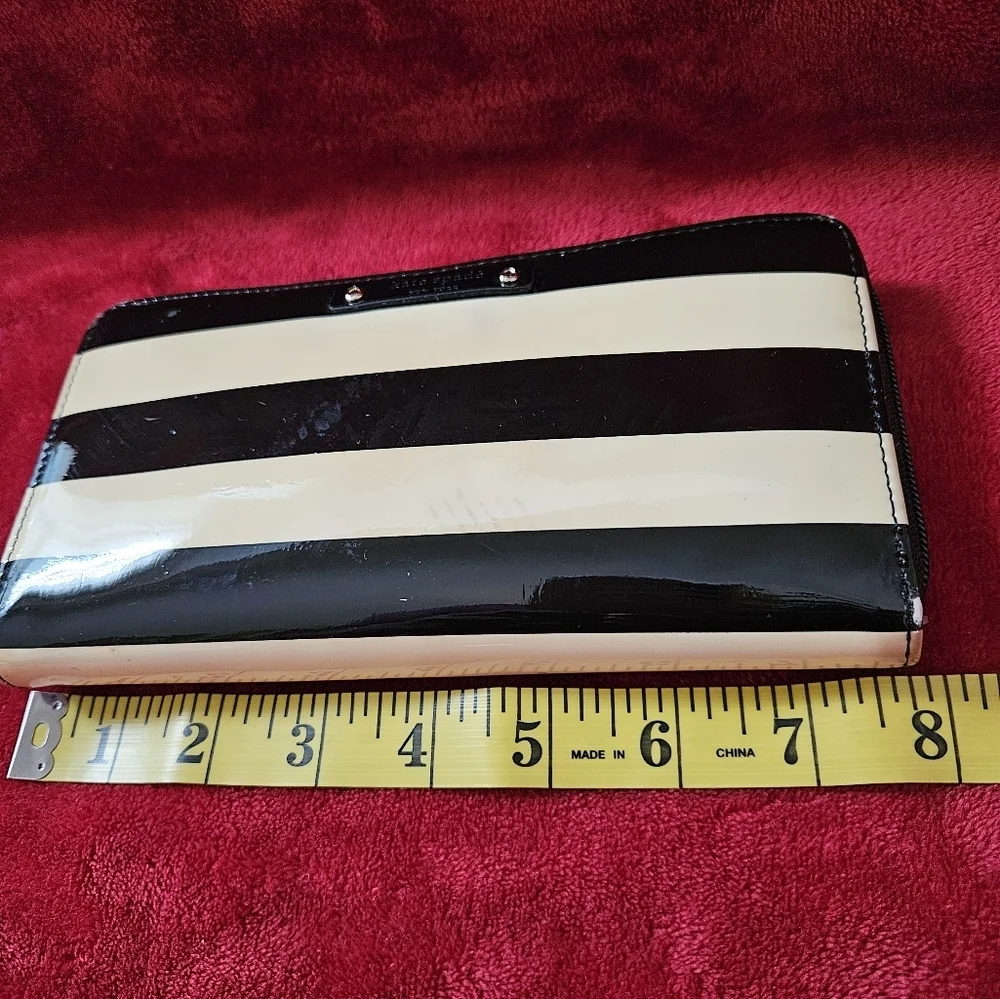 Kate Spade Black and Cream Striped Patent Leather Wallet